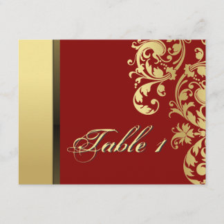 Tarjeta de Boda con Número de Mesa - Floral Rojo y