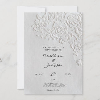 Tarjeta de Boda con Rosas Realzadas y Borde Dentad
