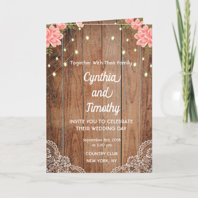 Tarjeta de Boda con Tema Campestre (5" x 7") (Anverso)