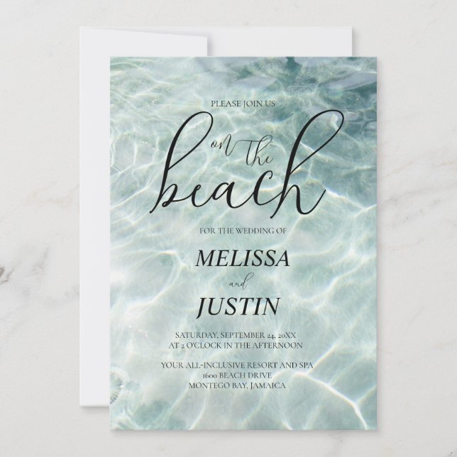 Tarjeta de Boda con Tema de Agua en la Playa (Anverso)