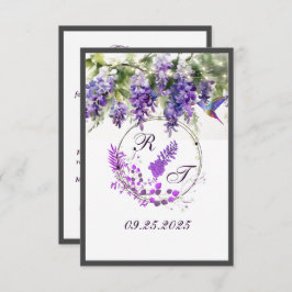 Tarjeta de Boda con temas de glicinia morada