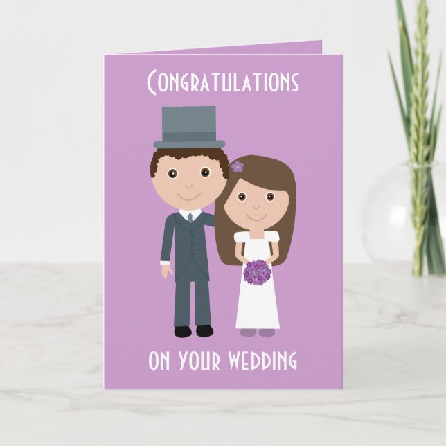 Tarjeta de Boda Cute personalizado Bride & Groom (Anverso)
