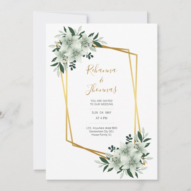 tarjeta de boda de acuarela de blancos polvoriento (Anverso)