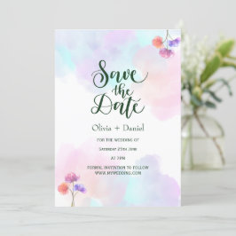 Tarjeta de boda de acuarela rosa y azul para guard