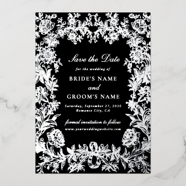 Tarjeta de boda de ahorro de fecha con hoja de pla (Anverso)