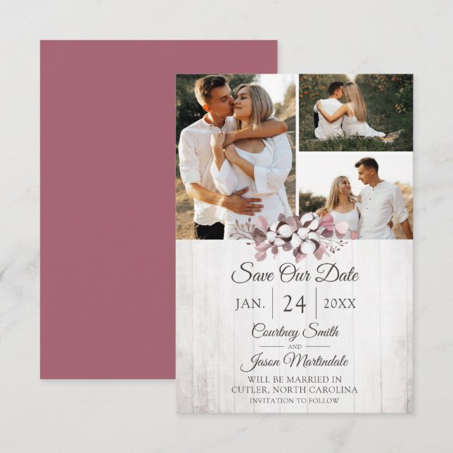 Tarjeta de boda de algodón sureño rústico "Save Th (Anverso / Reverso)