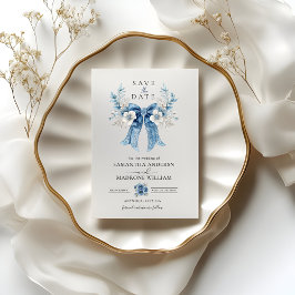 Tarjeta de boda de anuncio de fecha de dusty blue 
