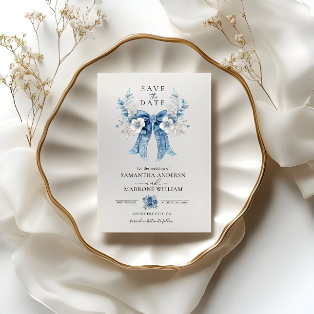 Tarjeta de boda de anuncio de fecha de dusty blue  (Subido por el creador)