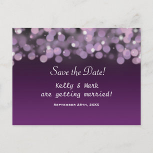 Tarjeta de boda de anuncio de fecha de Purple Sky 