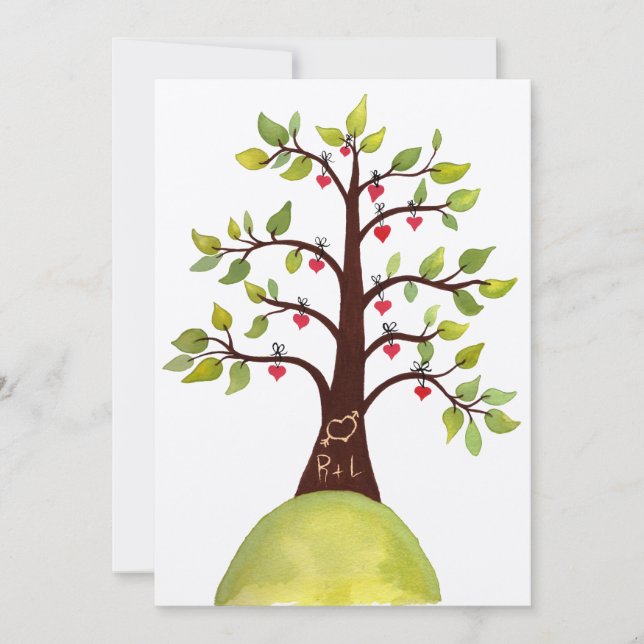 Tarjeta de Boda de árbol monograma verde de primav (Anverso)