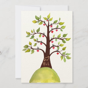 Tarjeta de Boda de árbol monograma verde de primav