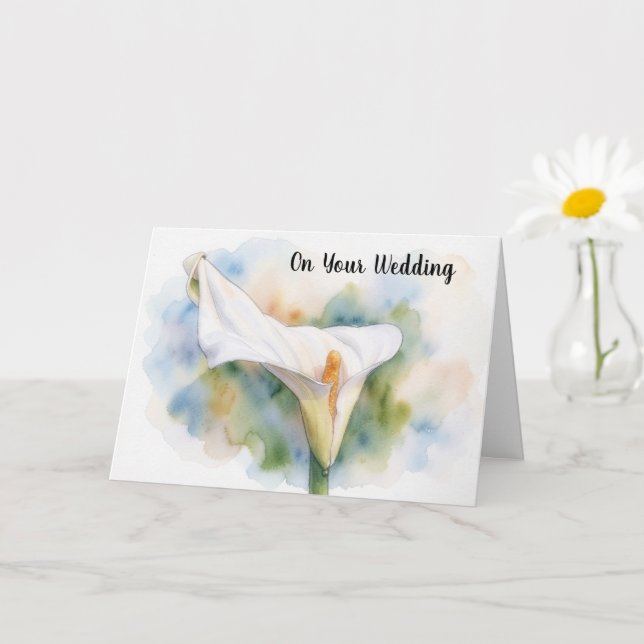 Tarjeta de boda de arte de lirio de cala blanco (Planta pequeña)