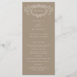 Tarjeta de boda de arte lineal floral beige y taup