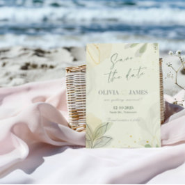 Tarjeta de boda de aviso de fecha con hojas abstra