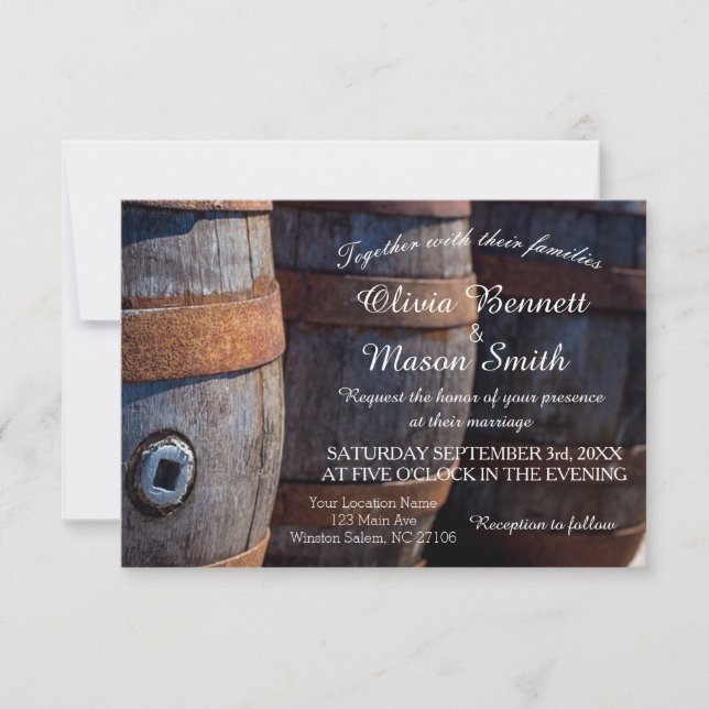 Tarjeta de Boda de barril de viña rústica (Anverso)