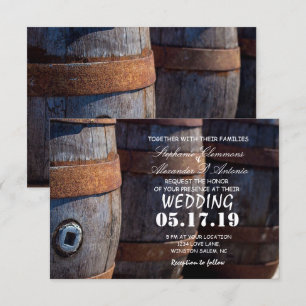 Tarjeta de Boda de barril de viña rústica