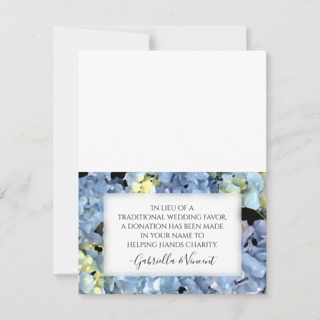 Tarjeta de Boda de beneficencia Blue Hydrangea (Anverso)