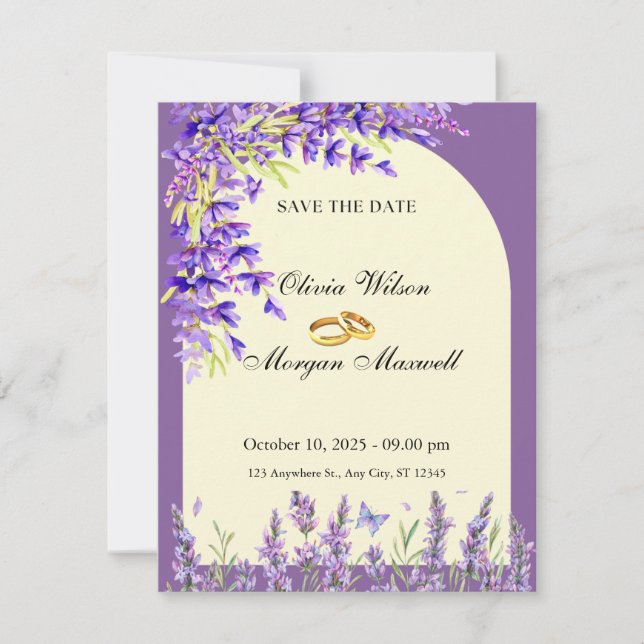 tarjeta de boda de campos de lavanda (Anverso)
