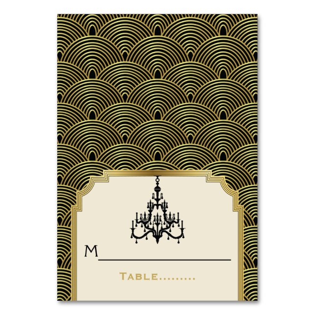 Tarjeta de boda de candelabro Art Deco seigaiha (Anverso)