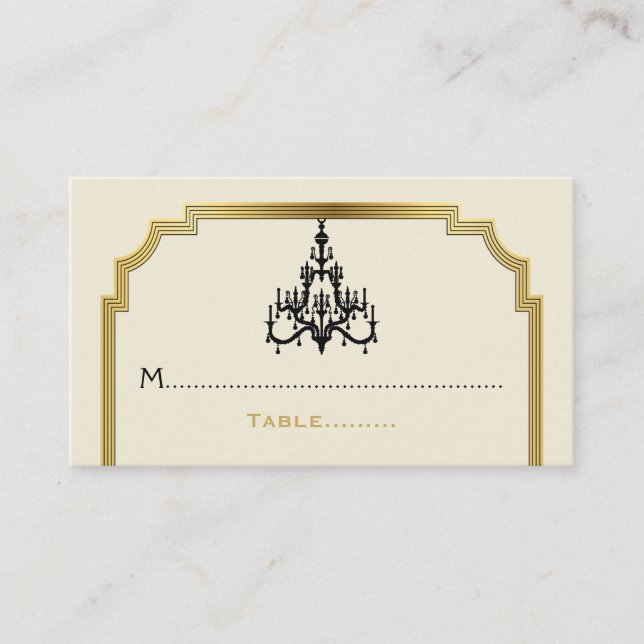 Tarjeta de boda de candelabro y  de borde Art Déco (Anverso)