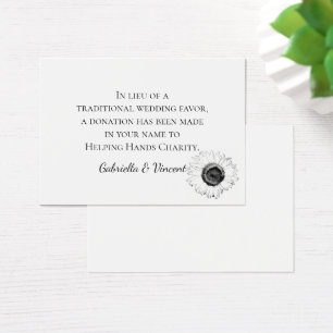 Tarjeta de Boda de caridad Black White Sunflower