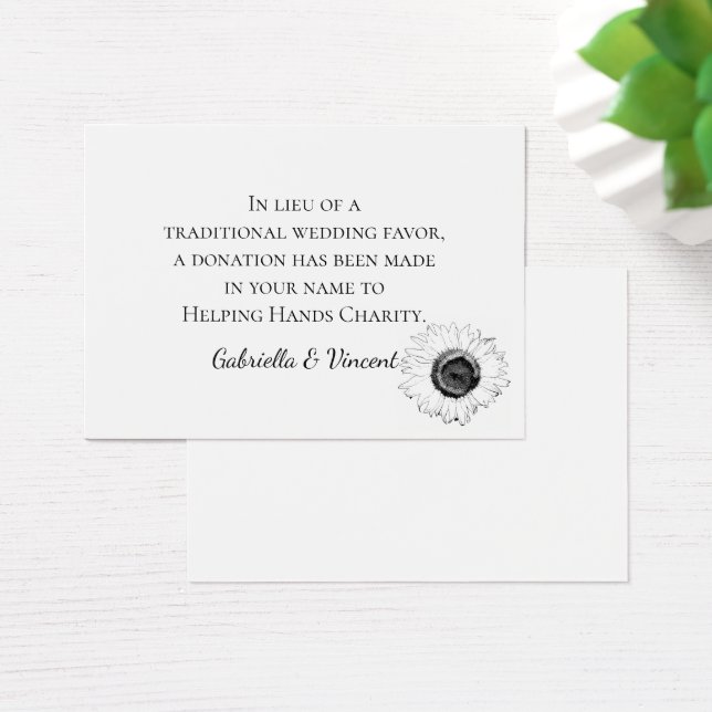Tarjeta de Boda de caridad Black White Sunflower (Escritorio)