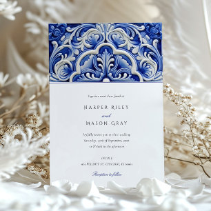 Tarjeta de boda de cerámica elegante floral Azulej