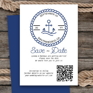 Tarjeta de boda de código QR de ancla náutica para