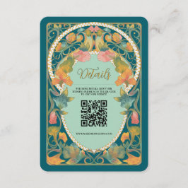 Tarjeta de Boda de código QR de Art Nouveau verde 