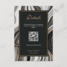 Tarjeta de Boda de código QR de mármol negro y dor