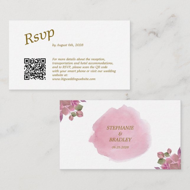 Tarjeta de Boda de código QR elegante rosa moderno (Anverso / Reverso)