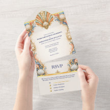 Tarjeta de Boda de Concha de Coral Marítimo Lujo C