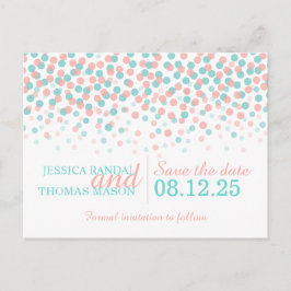 Tarjeta de boda de confeti de coral teal para guar