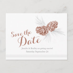 Tarjeta de boda de conos de pino para guardar la f