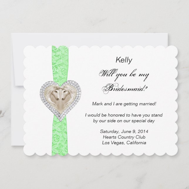 Tarjeta de boda de dama de honor de encaje verde U (Anverso)