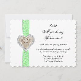 Tarjeta de boda de dama de honor de encaje verde U