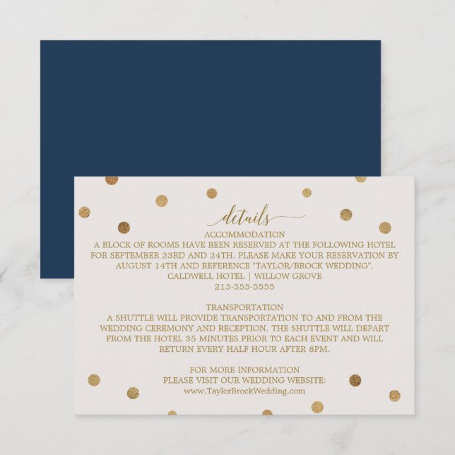 Tarjeta de Boda de detalles de puntos de polka dor (Anverso / Reverso)
