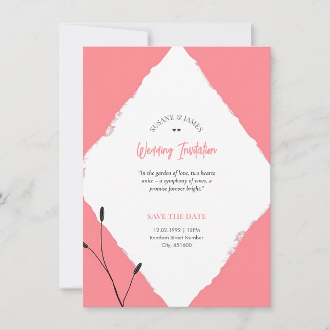 Tarjeta de Boda de Diamante con Boceto en Rojo Pas (Anverso)