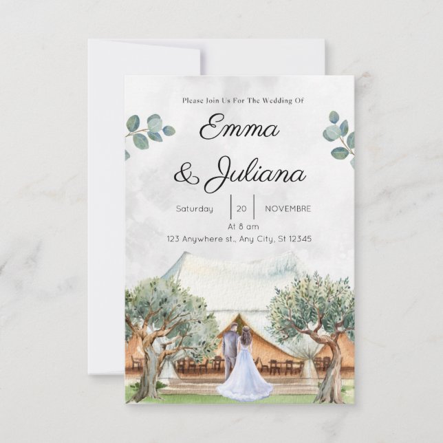 tarjeta de boda de elementos de montaña Invitación (Anverso)