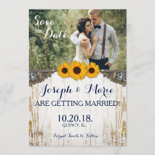 Tarjeta de boda de encaje y arpillera con girasole