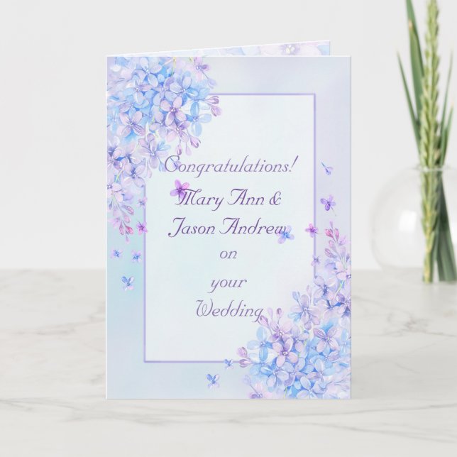 Tarjeta de Boda de flor acuática azul púrpura (Anverso)