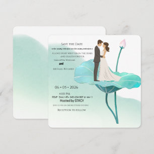 Tarjeta de Boda de Flor Azul Elegante – Perfecta p