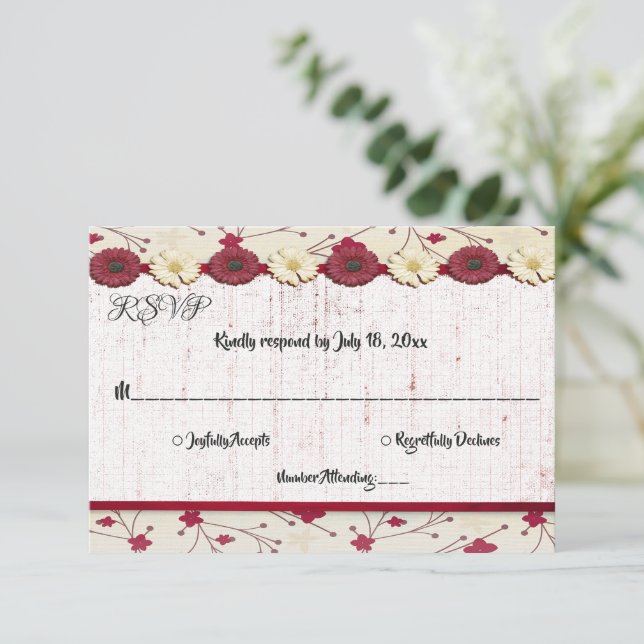 Tarjeta de Boda de Floral de Verano con Letra Simp (Anverso de pie)