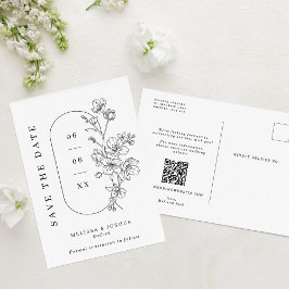 Tarjeta de boda de flores en blanco y negro Chic S