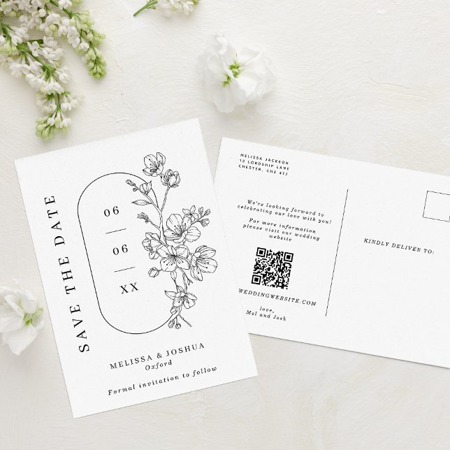 Tarjeta de boda de flores en blanco y negro Chic S (Subido por el creador)