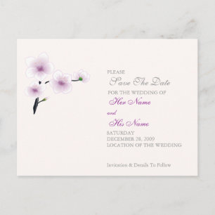 Tarjeta de boda de flores moradas/Guardar la fecha