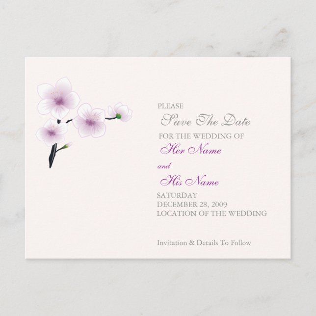Tarjeta de boda de flores moradas/Guardar la fecha (Anverso)