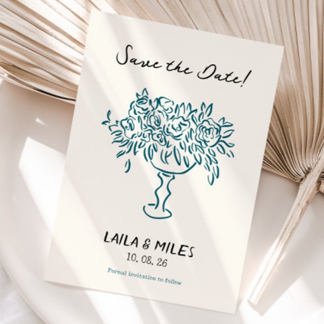Tarjeta de boda de flores para guardar la fecha ca (flower vase Save the date wedding invitation)