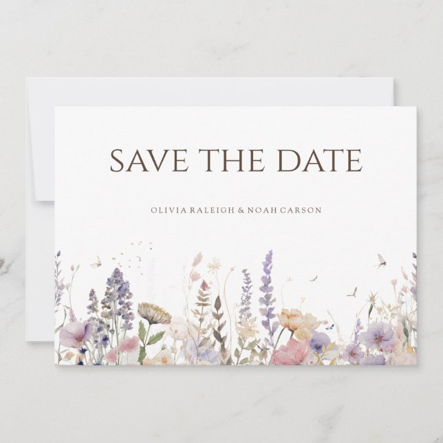 Tarjeta de boda de flores silvestres boho sencilla (Anverso)
