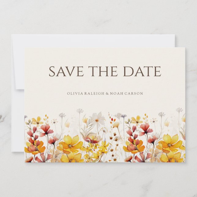 Tarjeta de boda de flores silvestres boho sencilla (Anverso)